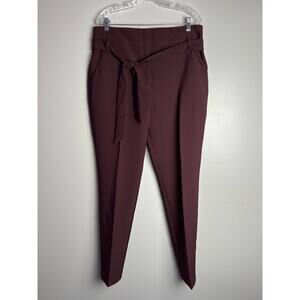 New York & Company Womens High Waist Belted Tapered Pants Size 14T Plum Career